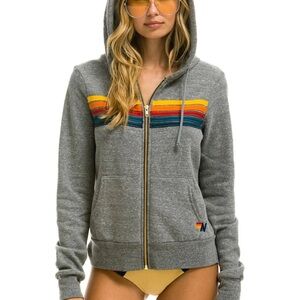 Aviator Nation - 5 STRIPE HOODIE - HEATHER GREY